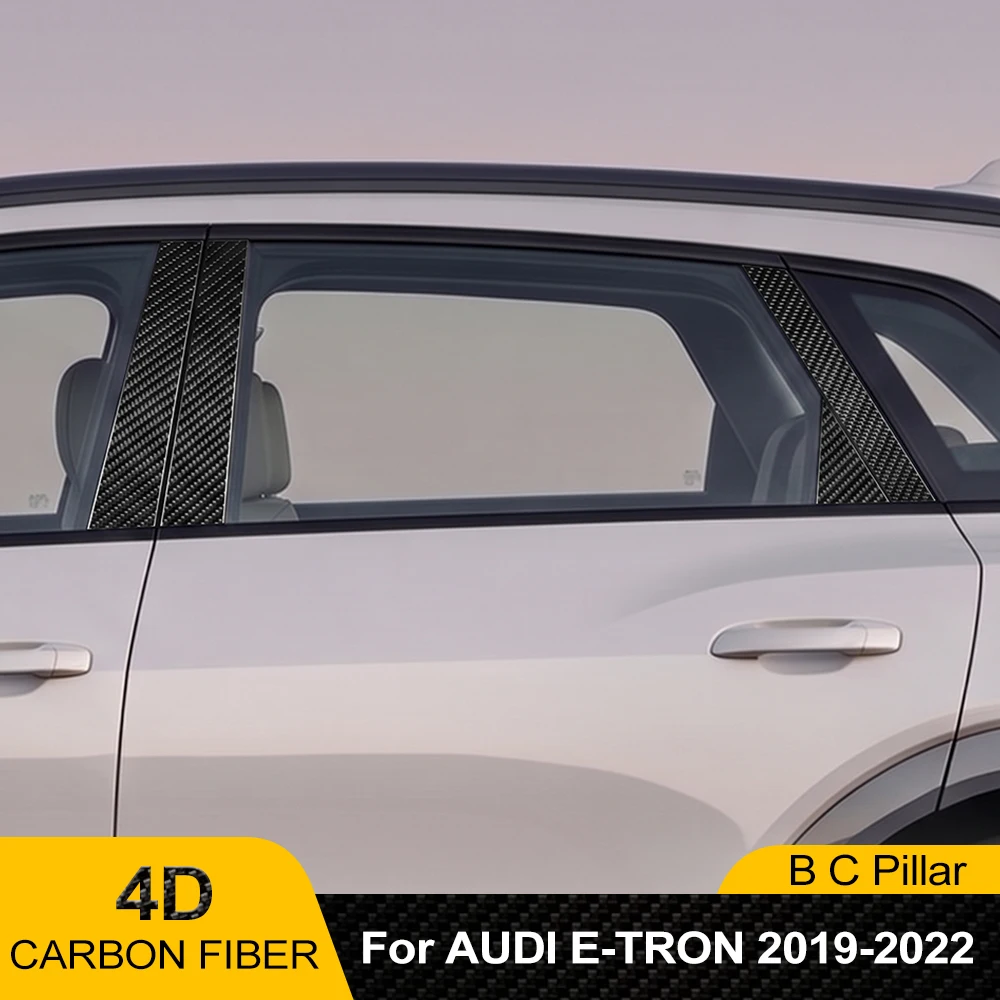 Фото Защитная пленка из 4D углеродного волокна черного цвета для B-стойки Audi e-tron 2019-2022, предварительно вырезанная, антицарапийная наклейка для защиты оконных стоек №2