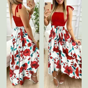 2022 New Sling Su Zhe Splicing Print Irregular Tube Top Dress Women Dresses Summer
