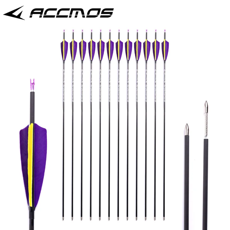 

6/12pcs Pure Carbon Arrow Spine 800 / 900 / 1000 /1100/1300 Turkey Feather ID 4.2mm Archery For Recurve Bow Shooting Hunting