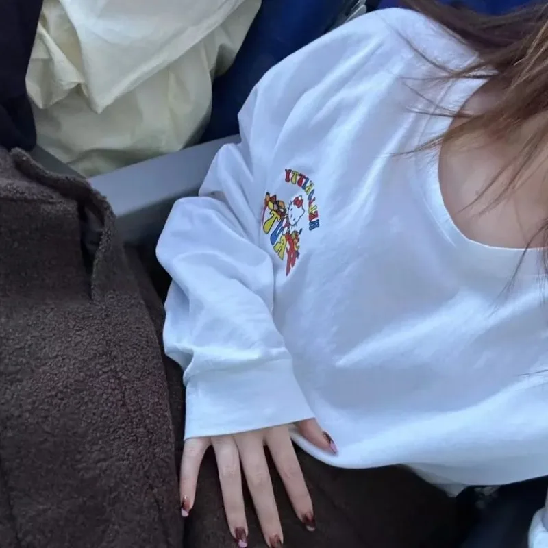 Sanrio Hello Kitty женские футболки с длинным рукавом осенние топы мягкие повседневные