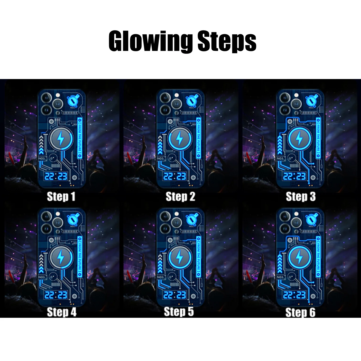 4th Version Hidden LED Light Stepwise Glowing Luminous Phone Case for iPhone 11 12 13 14 Pro Plus Max Hightech Protector Cover