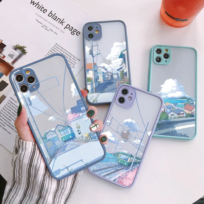 

Japanese Anime Aesthetic Tokyo Street Railway Phone Case For iPhone XS X XR SE2 7 8 Plus 14 13 12 11 Pro Max Shockproof Covers
