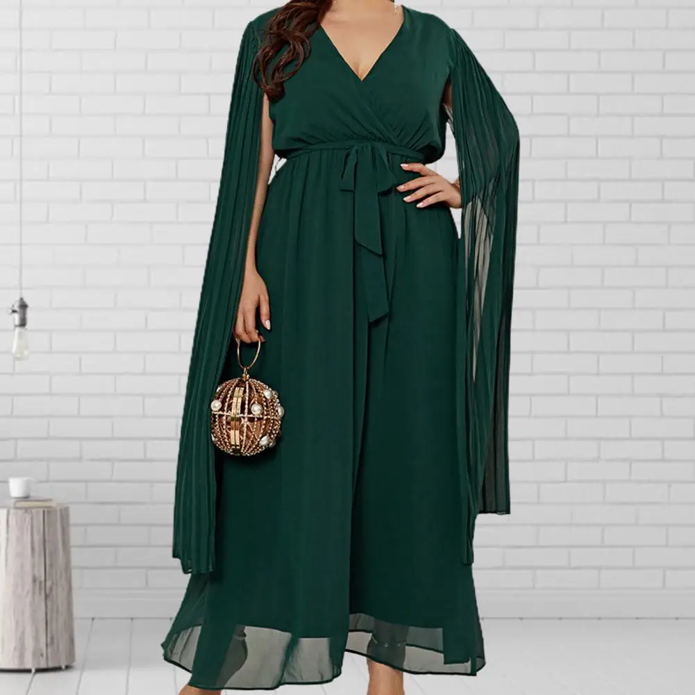 

Maxi Dress High-Waist Comfortable Ankle Length Cloak Sleeve Belt Plus Size Long Dress Evening Dress Daily Clothing