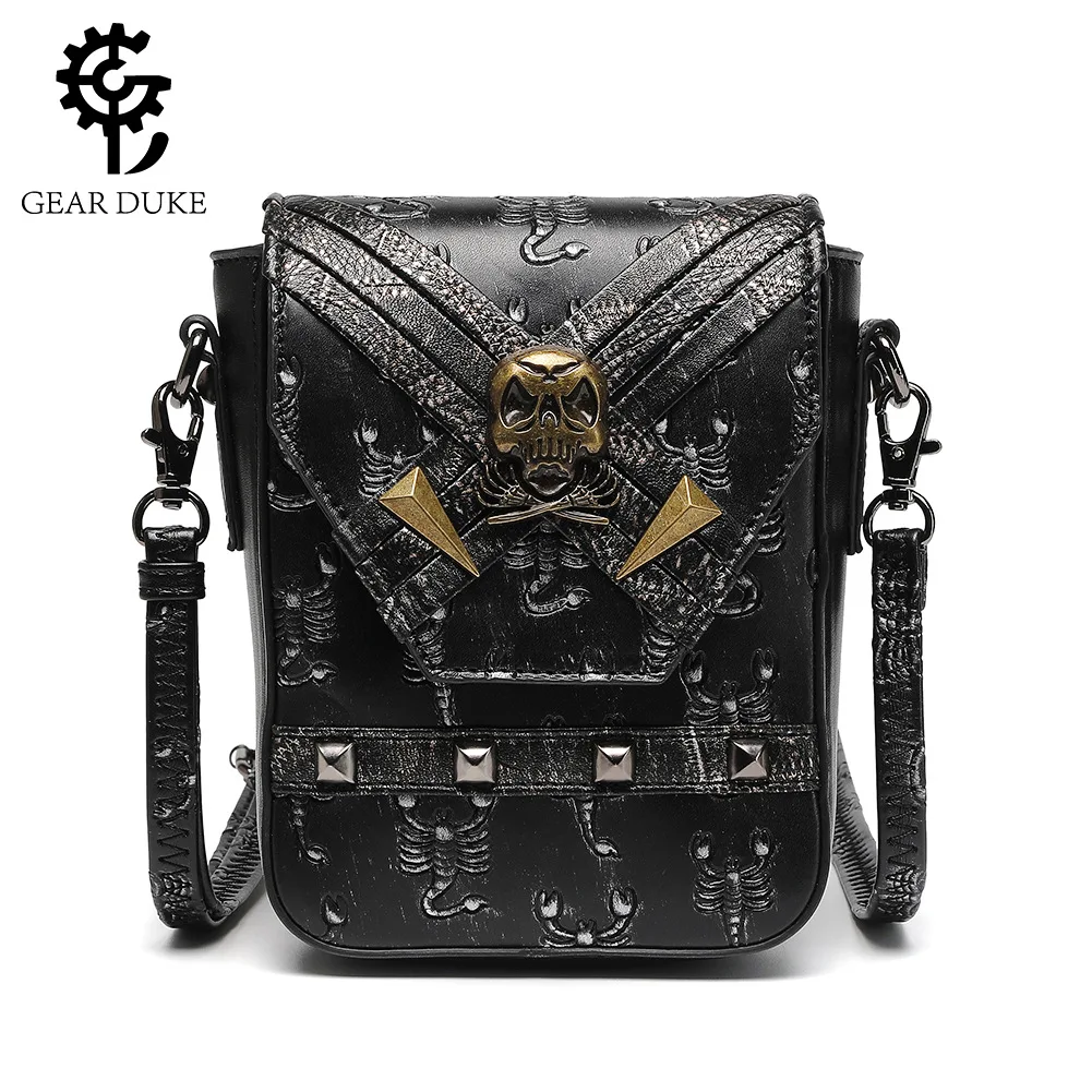 

Gear Duke The Gothic Skull Rivet Messenger Bag Pu Handbag Medieval Steampunk Motorcycle Scorpion Embossed Single Shoulder Bag