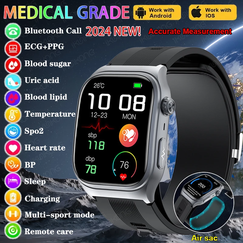Воздушный насос + воздушная сумка Смарт-часы для мужчин ЭКГ PPG Сахар в крови