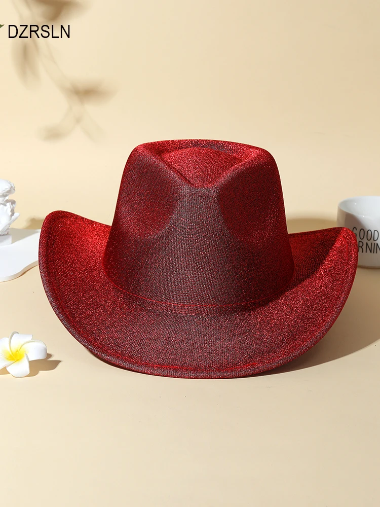 New Fashion Desige Red Cowboy Hat For Women Men Vactation Party Hats Outdoor Big Brim Cowboy Cowgirls Fedoras Cap