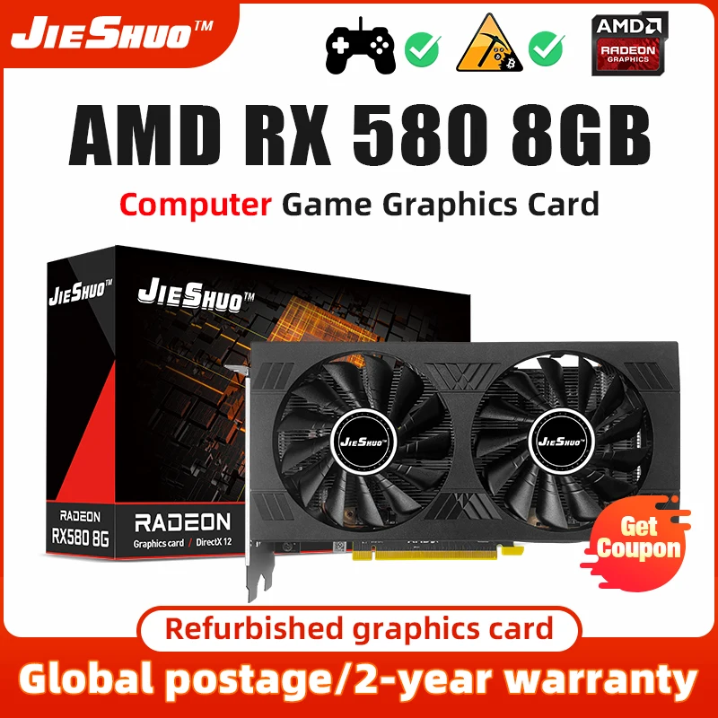 

JIESHUO Amd Rx 580 8Gb 2048SP Gaming Grafische Kaart GDDR5 256Bit Pci Express 3.0×16 8Pin Radeon Gpu RX580 Serie Placa De Video