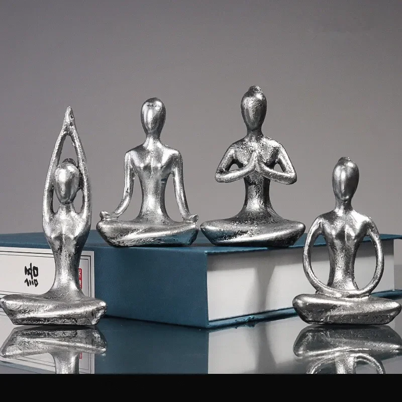 

4pcs/set Vintage Yoga Character Sculpture Statue Yoga Studio Ornament Living Room Study Decor Home Decoration Desk Accessories