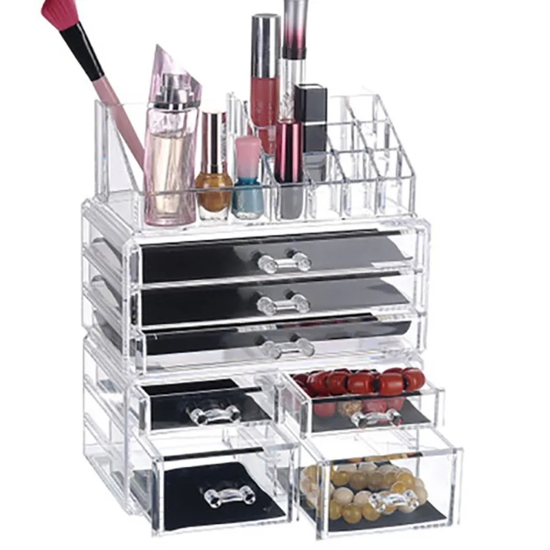 

New Clear Acrylic Makeup Organizer Large Capacity Storage Box Lipstick Holder Drawers Make Up Organizer Cosmetic Tool Brush Case
