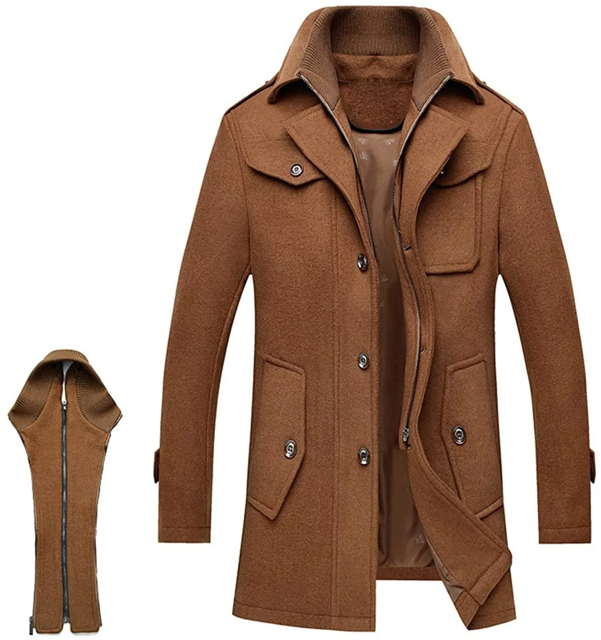 

Single Fashion Men's Winter Solid Breasted Thicken Warm Wool Blend Pea Coat Outwear Woolen Jacket for Male