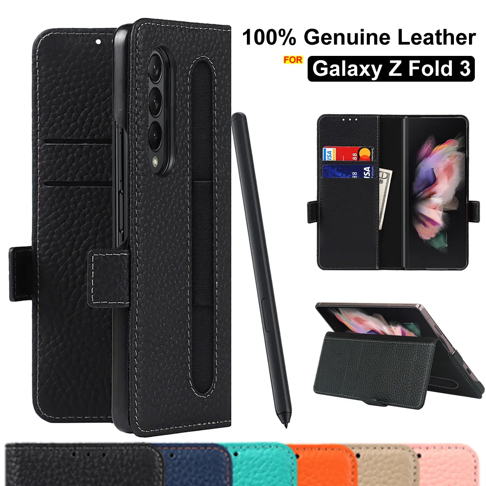 

Luxury Genuine Wallet Leather Case For Samsung Galaxy Z Fold 3 Case With Pen Holder Galaxy Z Fold 3 Case With S Pen Slot Cover