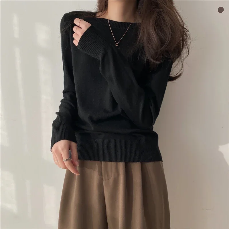 Новый вязаный свитер с круглым вырезом женские пуловеры длинными рукавами