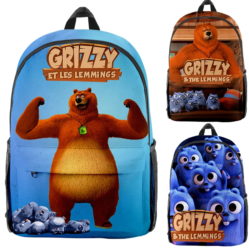 

Забавный школьный рюкзак Grizzy And Les lemings, детский мультяшный рюкзак для книг, школьные ранцы для студентов, рюкзак для мальчиков и девочек с ан...