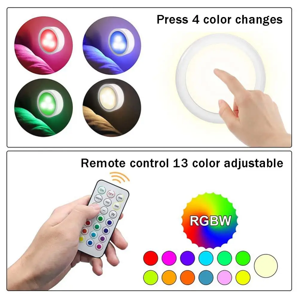

Светодиодный светильник для шкафа, приглушаемый ночсветильник RGB с питанием от аккумулятора, с дистанционным управлением