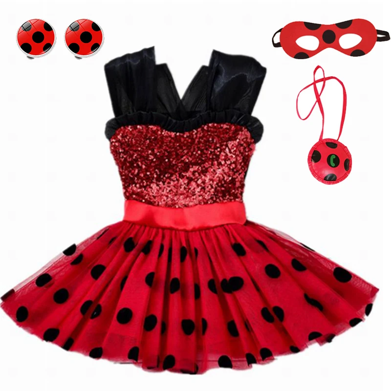 

2022 Little Beetle Cosplay Girls Dress Summer Clothes Redbug Party Dress Children's Day Minnie House Lace Dot Baby Girls Dresses