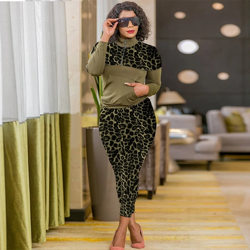Leopard Print Two Piece Set Women Top Pants Set Lounge Wear Sweatsuits for Women Sportwear Casual Fashion Tracksuit Women Set
