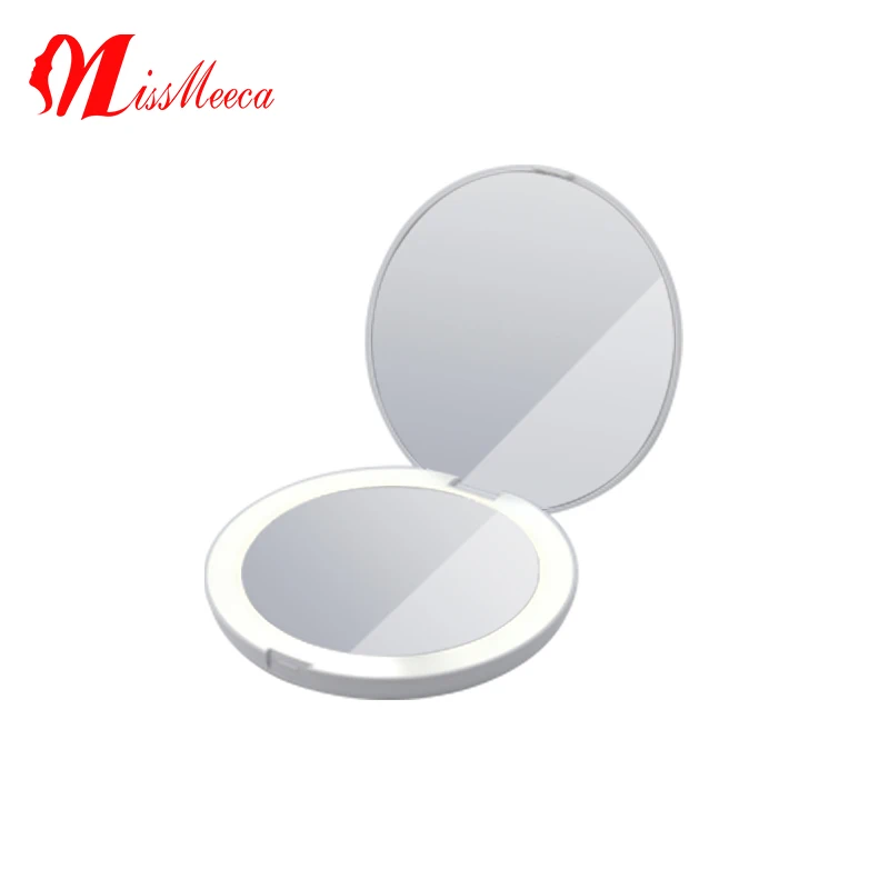 

LED Lighted Travel Makeup Mirror, 1x/2x Magnification, Compact, Portable for Handbag, Pocket, 5 inch Illuminated, Folding,Round