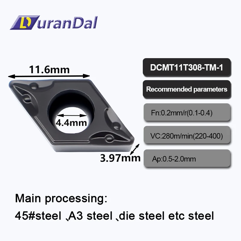 

High Quality CNC Lathe Tools 10pcs DCMT11T308 DCMT11T304 TM-1 Chip Breaker External Turning Tool Carbide Insert for Steel