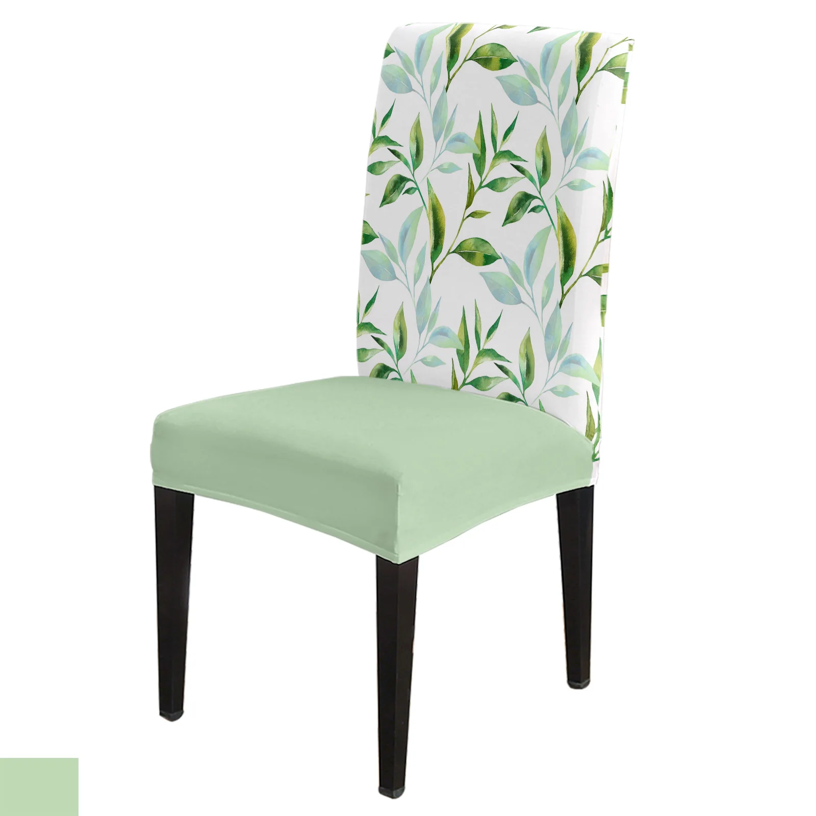 

Набор чехлов на стулья с зелеными листьями, эластичное покрытие из спандекса для кухни, столовой, банкета, свадьбы, вечеринки