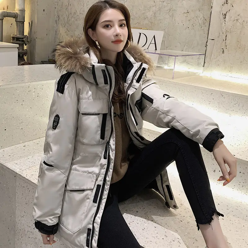 Korean Fashion Parkas Hooded Puffer Jacket Fur Collar Plus Size Super Hot Winter Women Coat Loose Cheap Wholesale Snow Outercoat