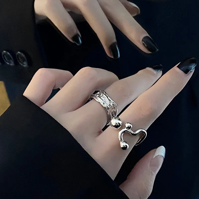 

European and American personality hip-hop irregular geometric open ring women's fashion retro design sense wide ring