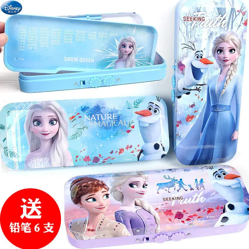 

Disney Stationery Box Female Ice and Snow Elsa Primary School Student Multi-Functional Double Layer Iron Pencil Box Pencil Box