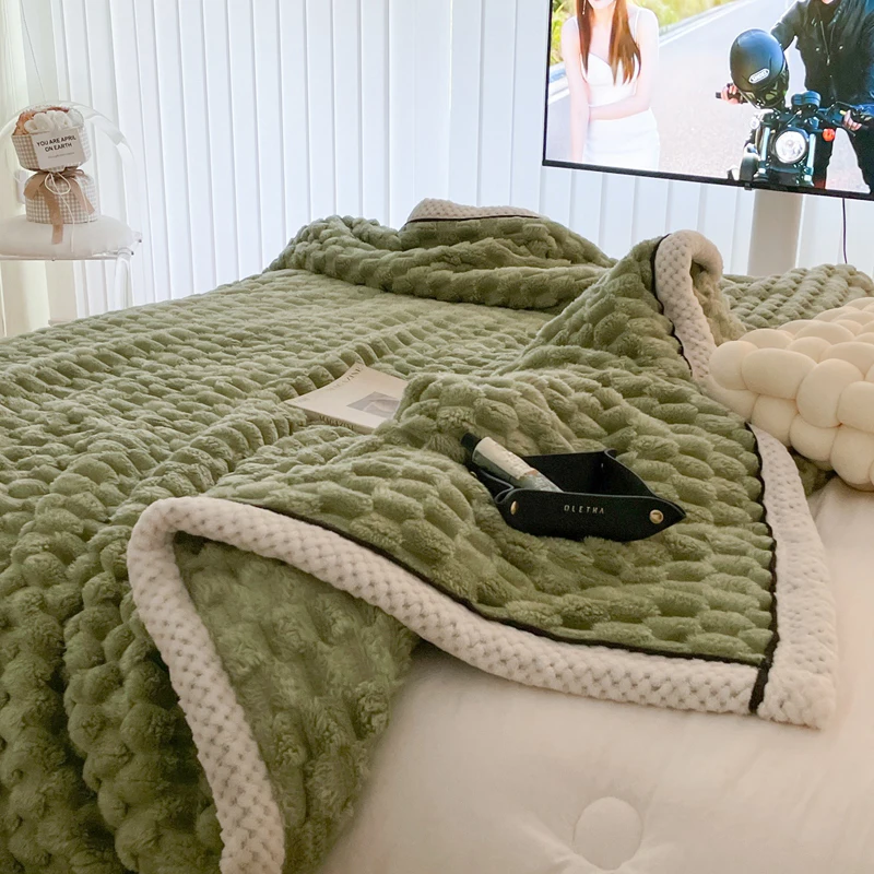 

Плюшевое одеяло с кроликом, Двухслойное утолщенное теплое покрывало для кровати, бархатное одеяло для отдыха в отеле, зимнее Фланелевое покрывало для дивана, покрывало для сна, одеяло для автомобиля