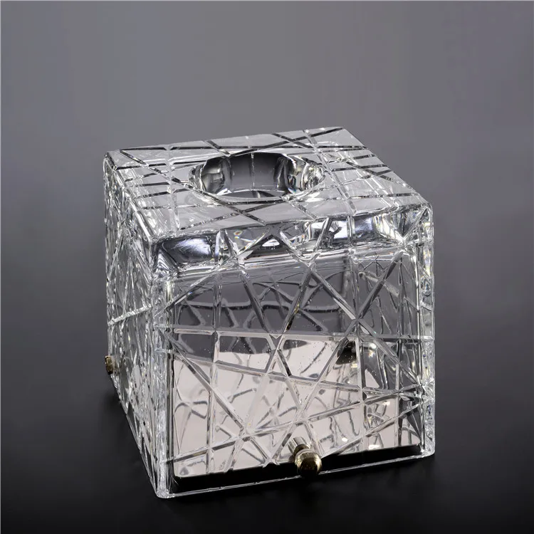 

Wholesale transparent glass container crystal tissue box for home decoration