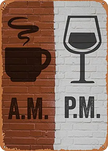 

AM PM Coffee Wine Brick Vintage Look Metal Sign Art Prints Retro Gift 8x12 Inch