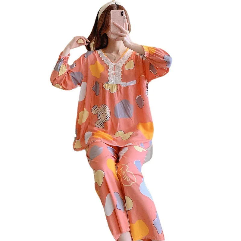 New School Student Pajamas White Lace Long Sleeve Sexy Sleepwear Women's Lounge Nightdress Pijama Set