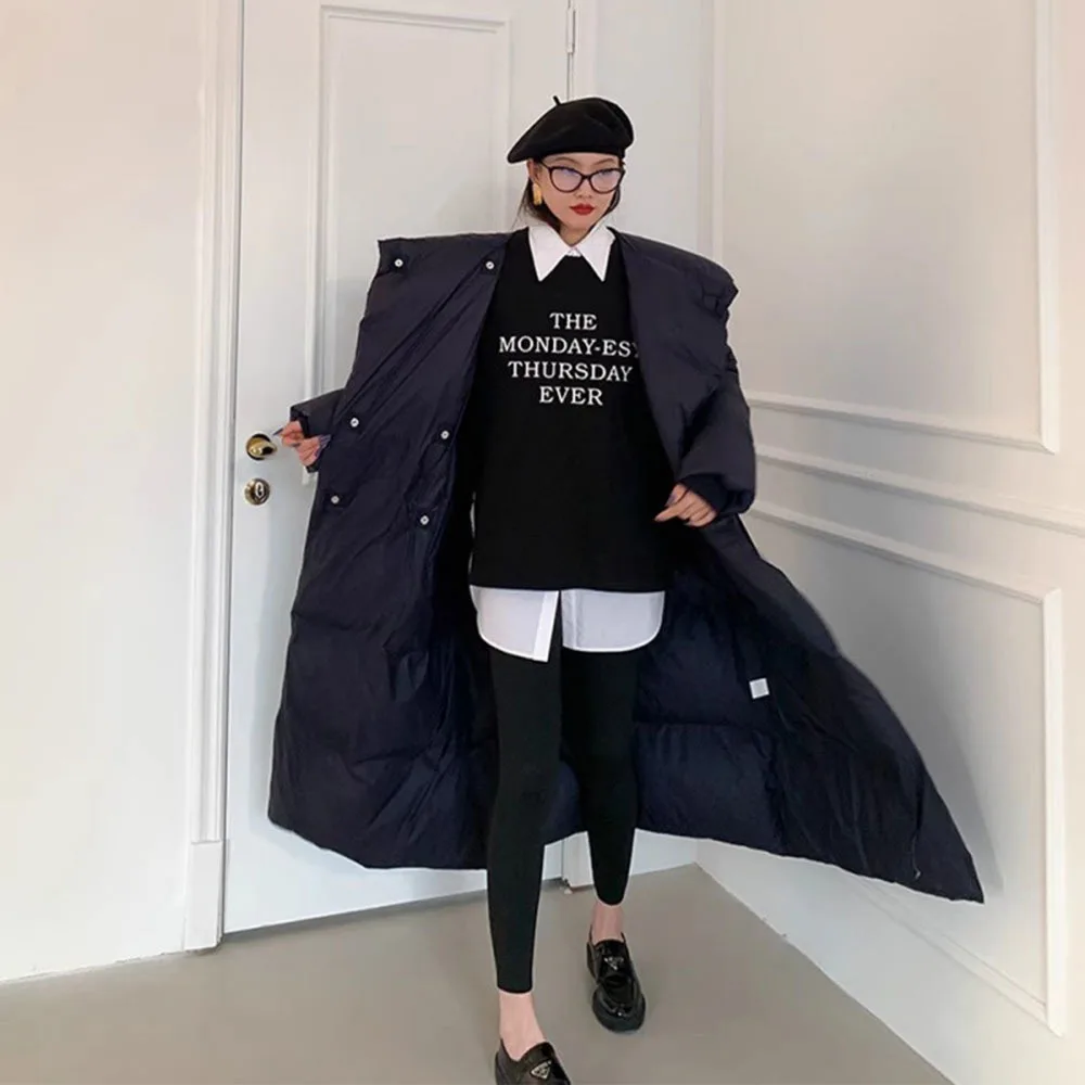 Элегантное женское зимнее длинное белое пальто на гусином пуху модные