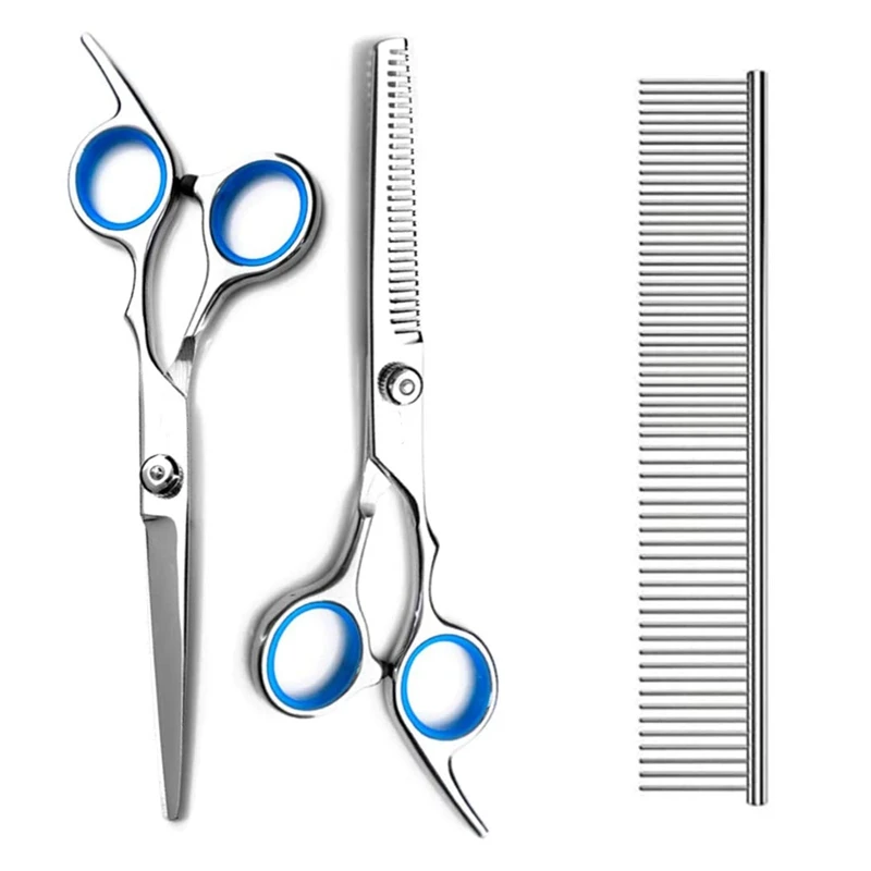 

3 Pack Dog Grooming Scissors,Stainless Steel Thinning Cutting Shears with Pet Grooming Comb for Dog Cat Hair Care