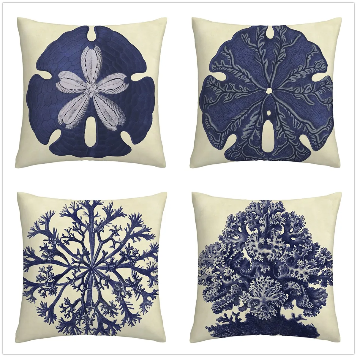 

Blue coral starfish retro linen pillowcase sofa cushion cover home decoration can be customized for you