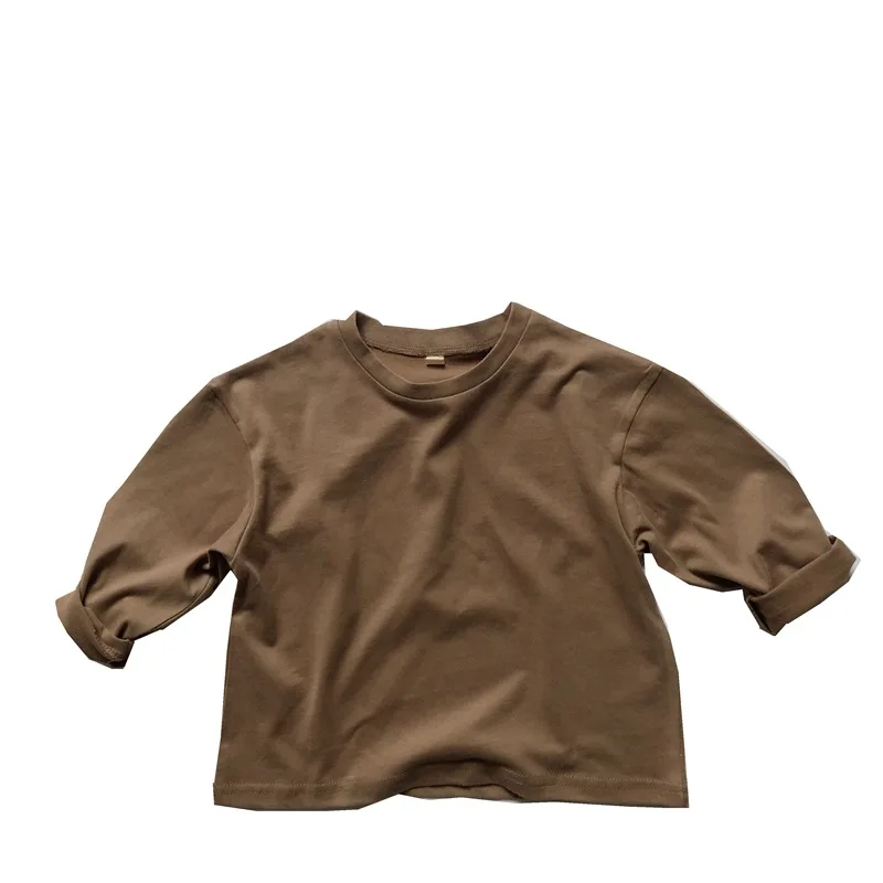 RiniLucia Summer Kids T-shirt Fashion Solid Girls Tees Short Sleeve Cotton Boys Tops Retro Korean Style Casual Children Clothes