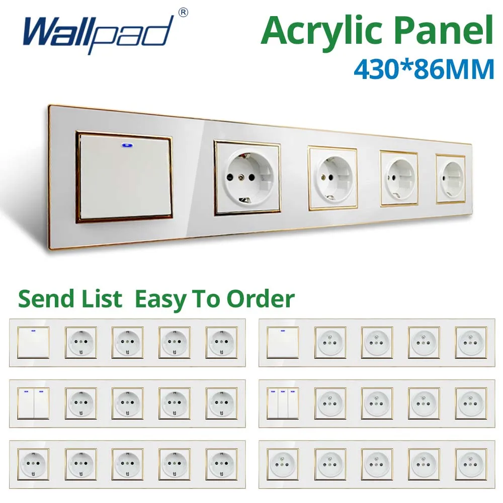 

Настенная панель, белая акриловая панель, настенная лампа с золотой рамкой, выключатель со встроенным индикатором, розетка европейского стандарта 1, 2, 3, 2 канала