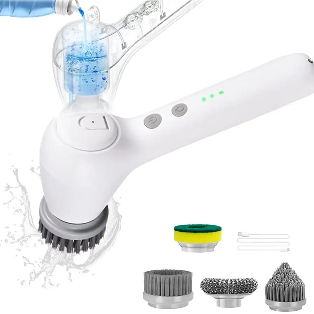 

Electric Spin Scrubber, 5 in 1 Cordless Handheld Electric Cleaning Brush, with 4 Replaceable Brush Heads, 2 Level Speeds USB Pow