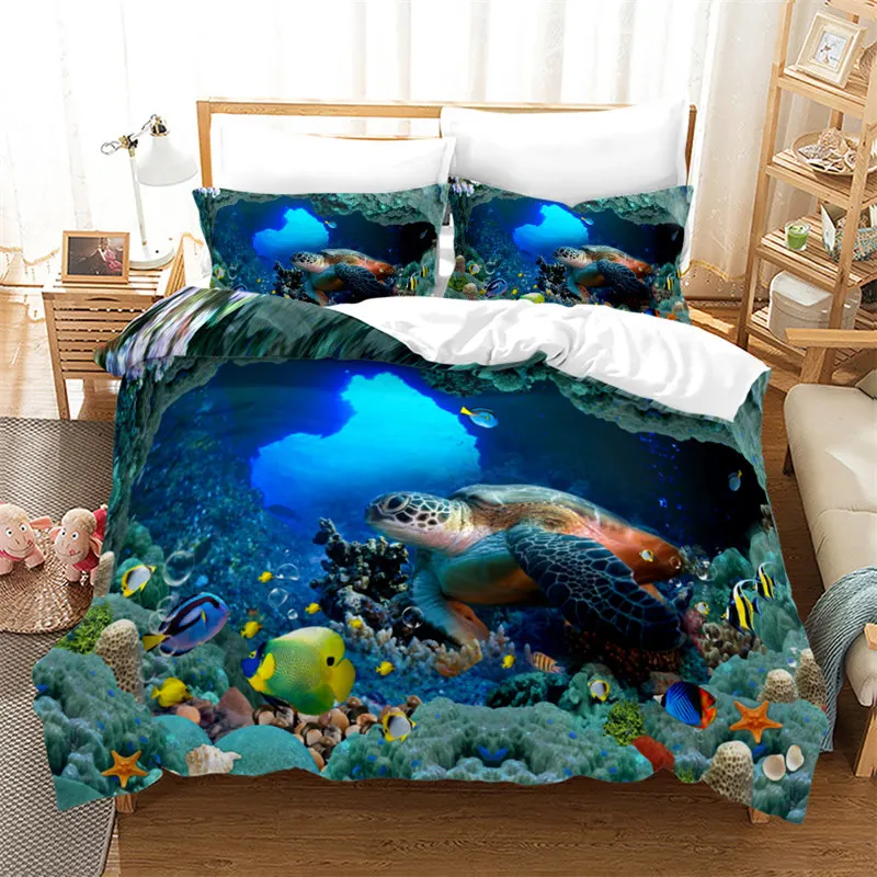 

Starfish Bedding Set Microfiber Marine Theme Quilt Cover Twin Full For Kids Adult Fish Sea Turtle Duvet Cover Jellyfish Seashell