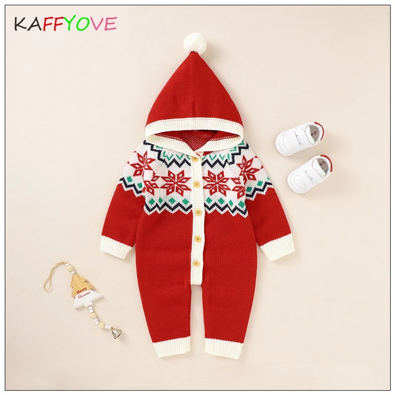 

Рождественский детский свитер с длинным рукавом, мультяшный зимний трикотажный комбинезон с капюшоном для мальчиков и девочек 0-18 месяцев, осенний костюм для малышей, 2023