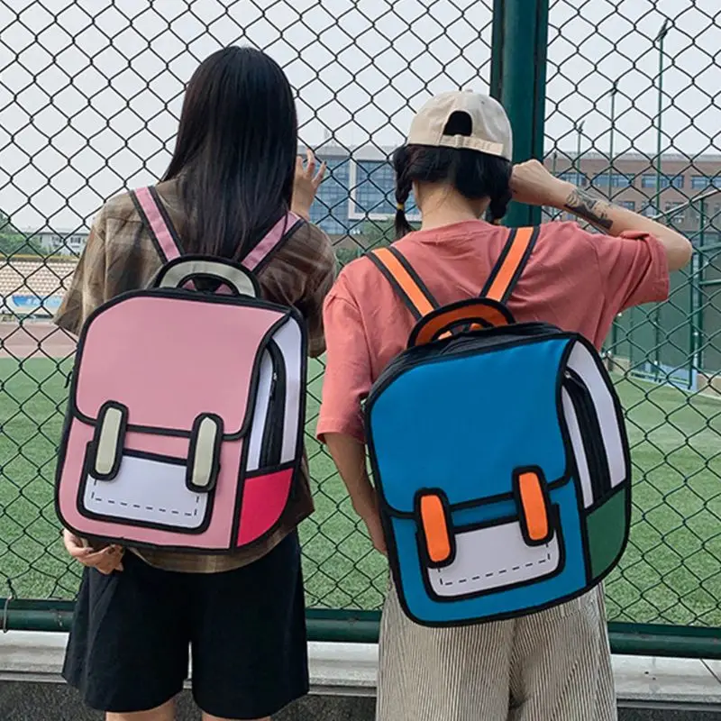 Fashion Unisex 2D Drawing Backpack Cute Cartoon School Bag Comic Bookbag for Teenager Girls Boys Daypack Travel Rucksack Bag