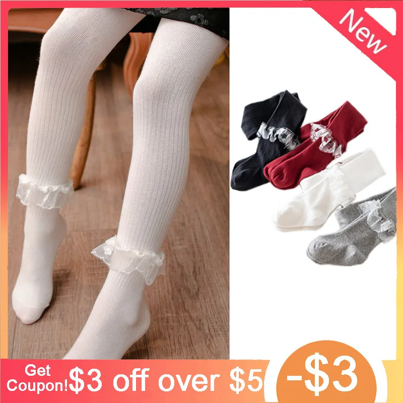 

EuerDoDo Spring Autumn Tights for Girls Cotton Kids Stocking 0-8y Lace Baby Pantyhose Tights Knitted Ribbed Stockings Girls