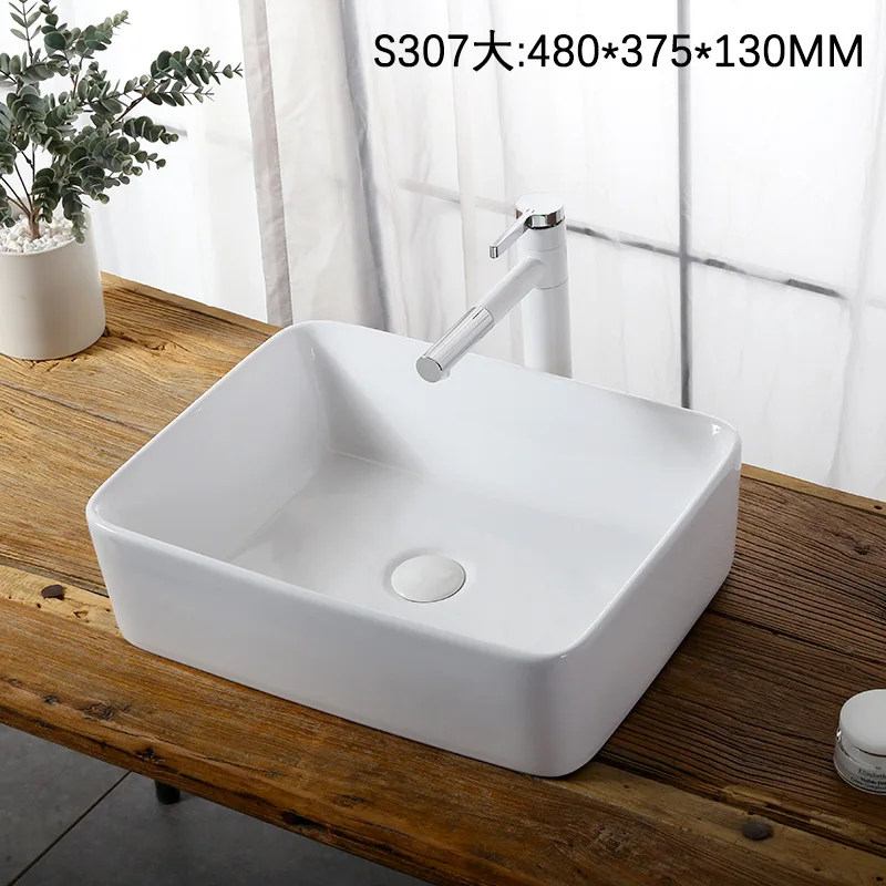 

S307 Bathroom Countertop Basin Balcony Washbasin Ceramic Hand Wash Sinks White Art Basin Square Bathroom Sinks 480*375*130mm