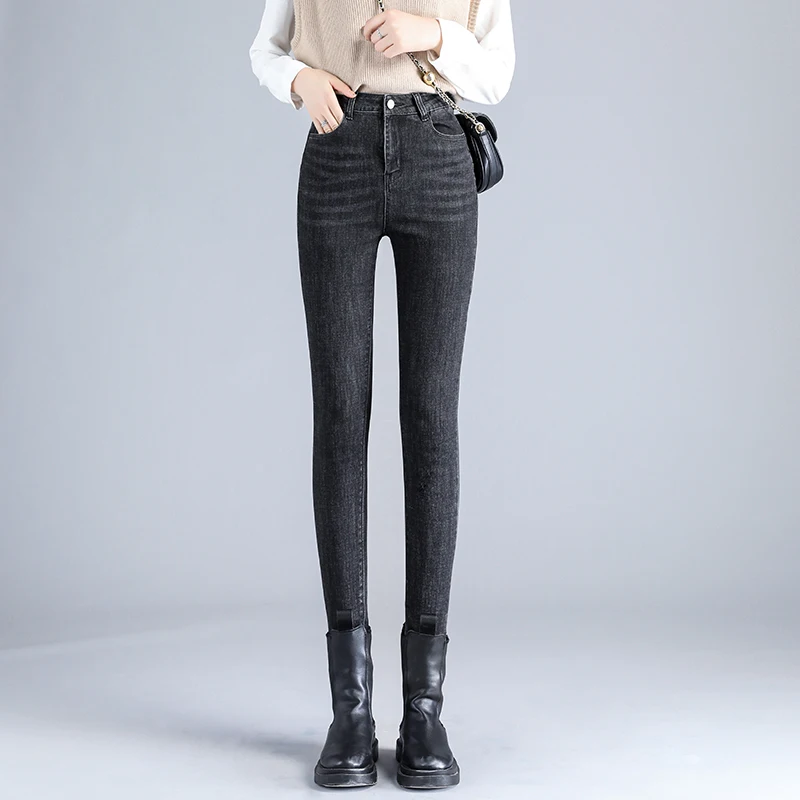New Women'S Autumn Winter Versatile Plush Thickened High Elastic Leggings Trousers Fashion Hip Lifting High Waist Slim Jeans