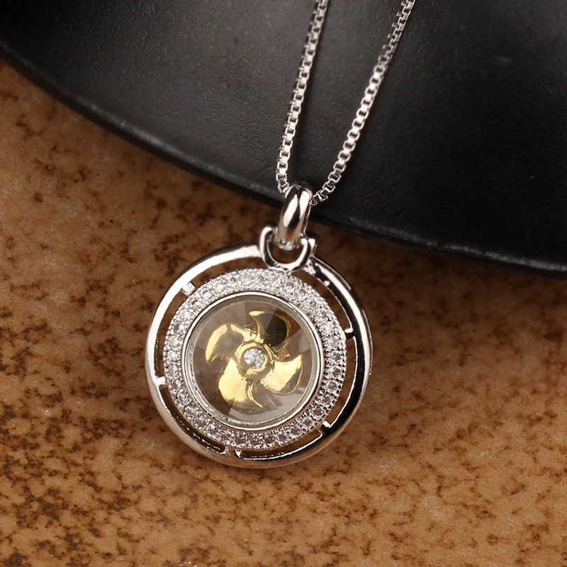 

New Arrival Rotatable Windmill Pendant Necklace AAA Cubic Zirconia Pave Gold Silver Color Crystal Necklace Jewelry Women Men
