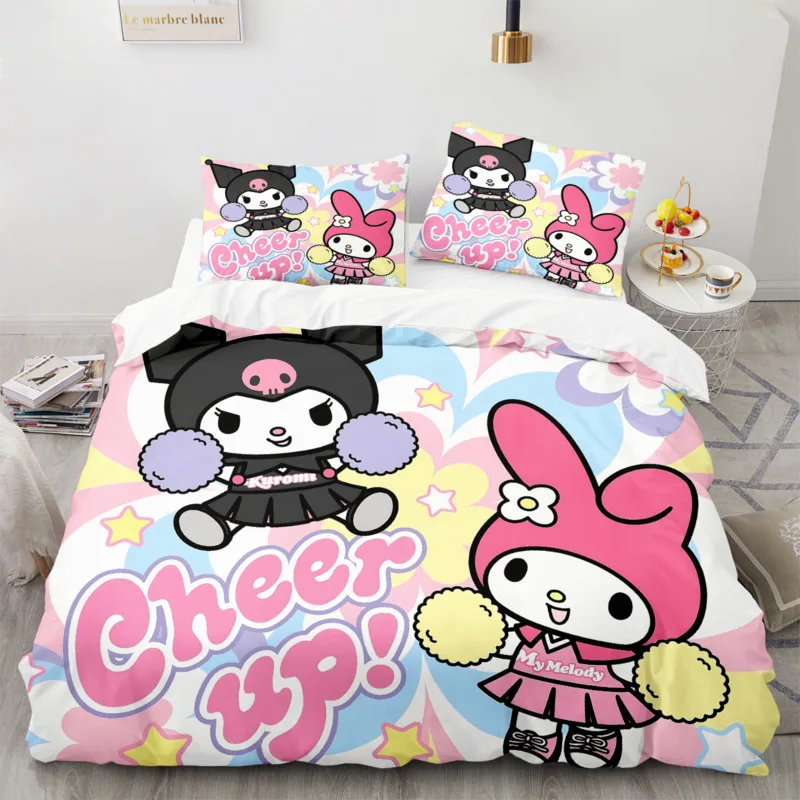 Cartoon Anime Sanrio Bedding Set Hello Kitty Kuromi Melody Quilt Duvet Cover Pillowcase Kawaii Girls Kids Queen King Bed Set images - 6