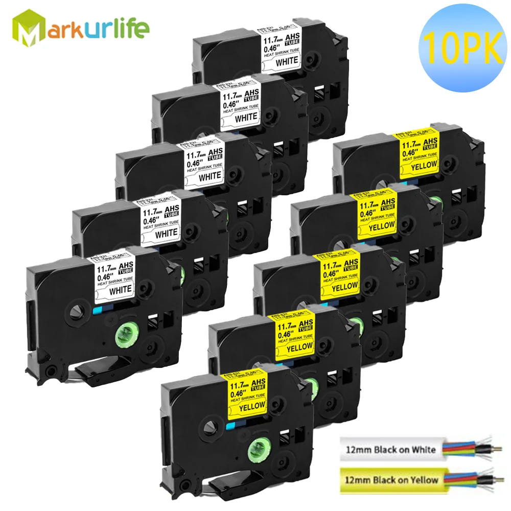 

10 /20 PCS HSe231 Hse-231 Heat Shrink Tube Black on White for Brother HSe 231 631 Compatible for P-touch PT-E550 Label Maker