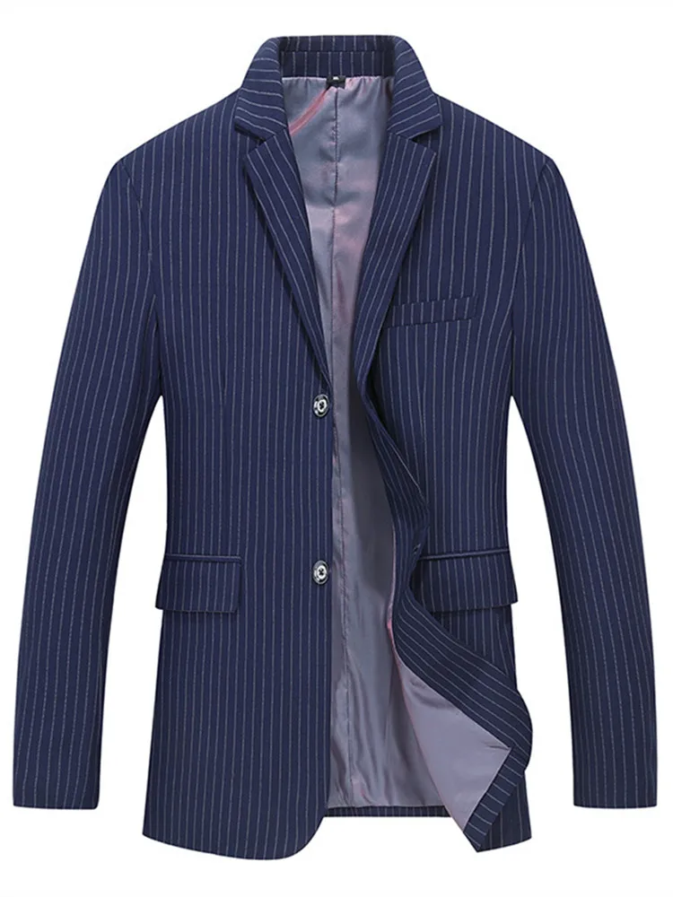 

2022 Men's Four Seasons New Business Casual Loose Striped Single Row Two Button Suit Blazers Plus Size XL-8XL Men's Top Clothes