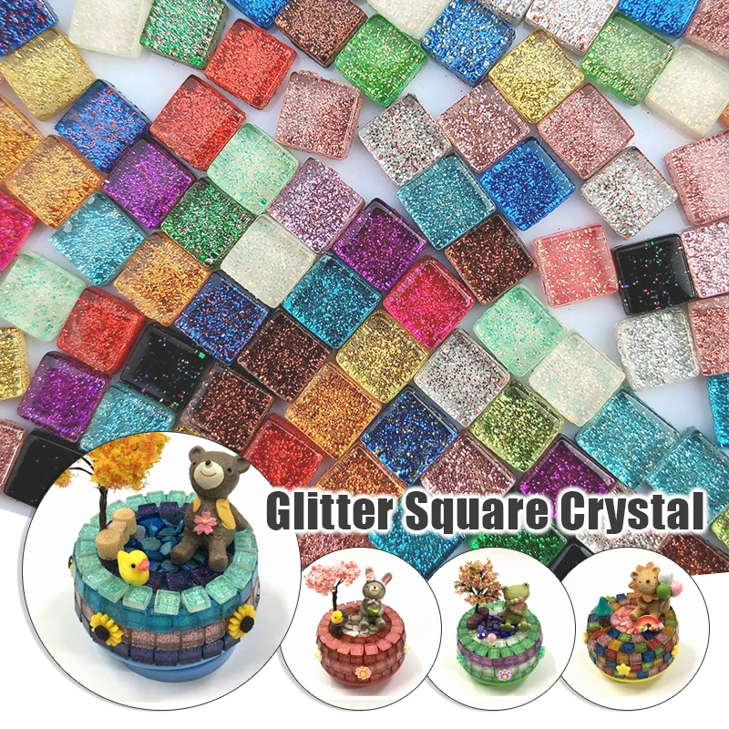 150g(approx. 170pcs) Glitter Crystal Mosaic Tiles 1x1cm 4mm Thick Charm Crafts DIY Ornaments Colorful Mosaic Handmade Material