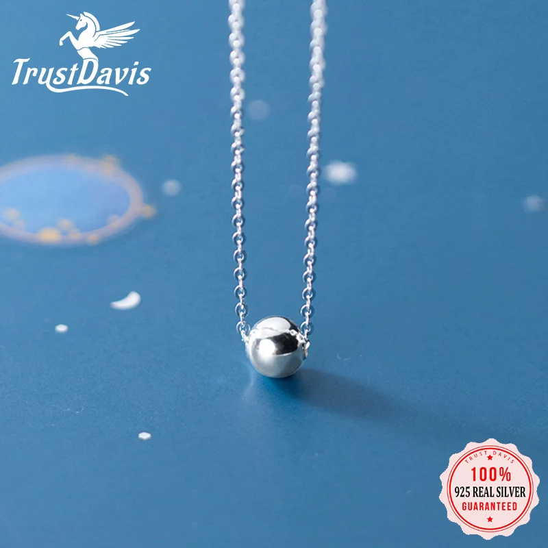 

Trustdavis Minimalist 925 Sterling Silver 6mm Beads Ball Pendant Choker Necklaces For Women Wedding Party Birthday Gift DA1170