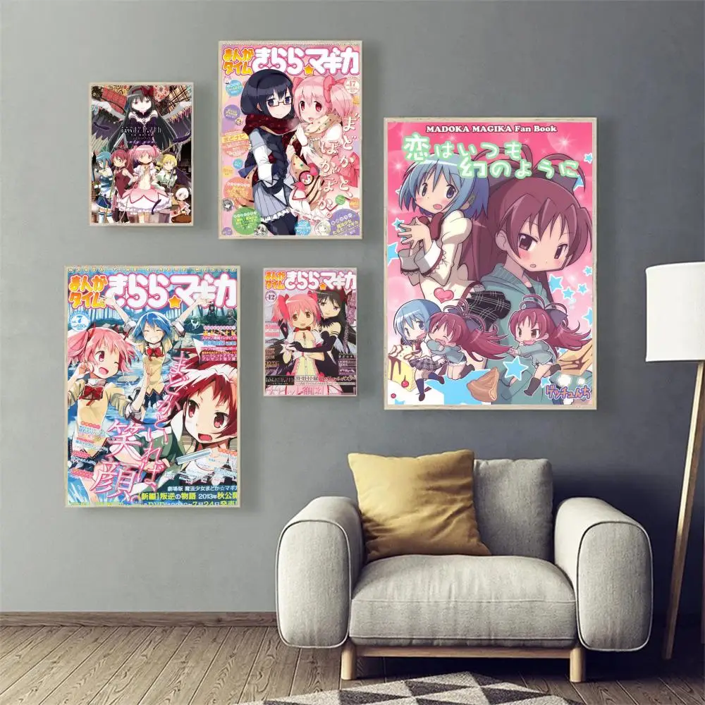Аниме постеры Puella Magi Madoka Magica клейкая картина настенное искусство белая