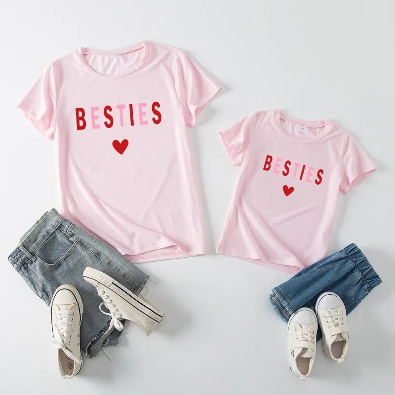 Women T Shirt Mommy and Me T Shirt Fashion Family Matching Clothes BESTIES Love Mama and Mini T-Shirt Cute Family Look Outfits enlarge